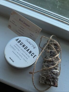 Abundance Relaxation Set (Scented Soy Candle Tin and White Sage)